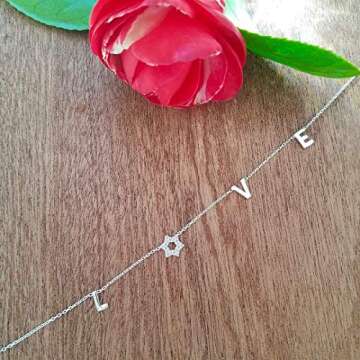 Star of David Jewish Star Love Letter Necklace 925 Sterling Silver with Cz Cubic Zirconia Stones Fine Jewelry for Women, Girls, and Bat Mitzvah Gifts Religious