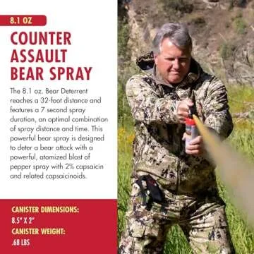 Counter Assault Bear Spray - 2% Capsaicin Bear Deterrent - Pepper Spray for Hiking, Camping, Hunting & More - 8.1 oz