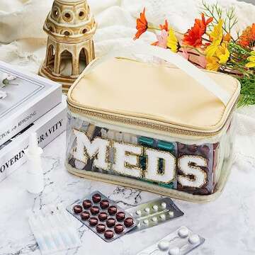 Geetery Chenille Letter Bag Nylon Makeup Portable Cases Preppy Patch Makeup Bag with Zipper Cosmetic...