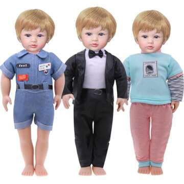 6 Piece Fashion 16 Inch Boy Doll Clothes Casual Wear Plaid Jacket Pants Sportswear Outfits with Tuxe...