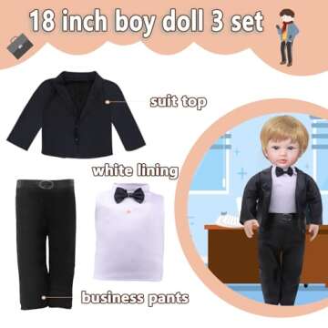 6 Piece Fashion 16 Inch Boy Doll Clothes Casual Wear Plaid Jacket Pants Sportswear Outfits with Tuxedo Suits for 16" Doll Accessories