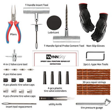 WYNNsky Tire Repair Kit for All Vehicles 60 Pcs Heavy Duty