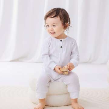 Bafeicao Baby Boy Girl 3 Pack Solid Romper Ribbed Long Sleeve Bodysuit Jumpsuit Infant Knitted Outfits Clothes, White+Grey+Black, 6-12M