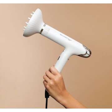 Bio Ionic Smart-X Hair Dryer with Diffuser, High-Efficiency Blow Dryer with 3 Heat & 3 Speed Settings, Diffuser Hair Dryer Gently Dries, Defines & Reduces Frizz, Self Cleaning Function, Alpine White