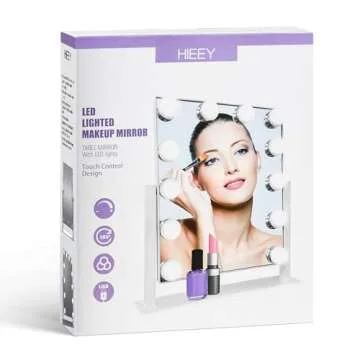 HIEEY Hollywood Vanity Mirror with 12 Dimmable Bulbs Lights, Three Color Lighting Modes, and 5X Magnification, Smart Touch Control, 360°Rotation (White,Gift Box)