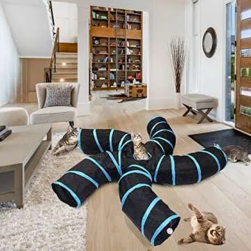 Bemodst Cat Tunnel for Indoor Cats, 2 Way/3 Way/4 Way/5 Way Cat Tubes and Tunnels Collapsible S-Shape Small Animal Tubes Kitty Tunnels Interactive Maze Cat Toy for Kitten Rabbit Ferret - 5 Way