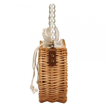 Round Rattan Bag, Pearl Purse, Summer Tote Bag, Top Handle Handbag, Beach Bag Purse for Women, Top Handle Handbag