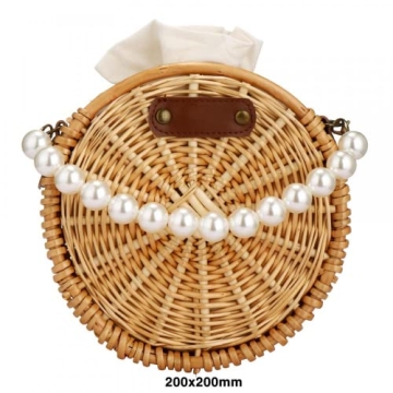 Round Rattan Bag, Pearl Purse, Summer Tote Bag, Top Handle Handbag, Beach Bag Purse for Women, Top Handle Handbag