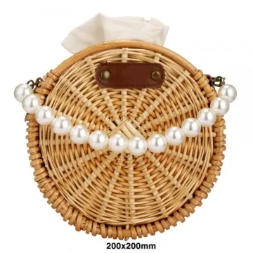 Round Rattan Bag, Pearl Purse, Summer Tote Bag, Top Handle Handbag, Beach Bag Purse for Women, Top Handle Handbag