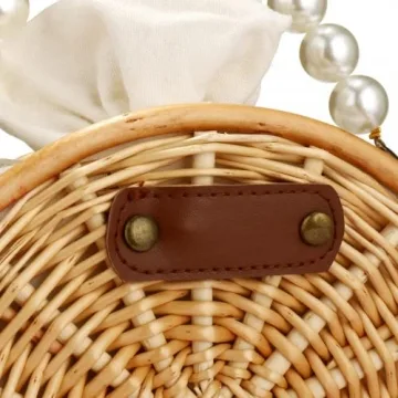 Round Rattan Bag, Pearl Purse, Summer Tote Bag, Top Handle Handbag, Beach Bag Purse for Women, Top Handle Handbag