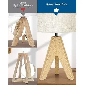 DEWENWILS Small Table Lamp, Boho Bedside Lamp with Linen Fabric Shade, Wood Tripod Nightstand Lamp f...