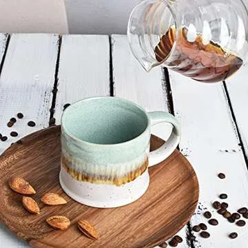 Bosmarlin Medium Ceramic Coffee Mug Set of 2, 15 oz, Big Stoneware Tea Cup for Office and Home, Dishwasher and Microwave Safe (Green, 2)