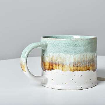 Bosmarlin Medium Ceramic Coffee Mug Set of 2, 15 oz, Big Stoneware Tea Cup for Office and Home, Dishwasher and Microwave Safe (Green, 2)