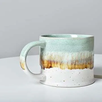 Bosmarlin Medium Ceramic Coffee Mug Set of 2, 15 oz, Big Stoneware Tea Cup for Office and Home, Dishwasher and Microwave Safe (Green, 2)