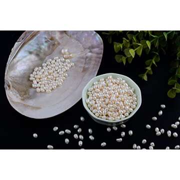 Pearls Beads for Jewelry Making 100pcs 5-6mm Natural Genuine Real Freshwater Cultured Pearl White Rice Oval Loose Gemstone Bead Beading Holes 0.7mm DIY Art Crafts Necklaces Bracelets Earrings Rings