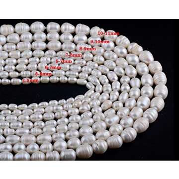 Pearls Beads for Jewelry Making 100pcs 5-6mm Natural Genuine Real Freshwater Cultured Pearl White Rice Oval Loose Gemstone Bead Beading Holes 0.7mm DIY Art Crafts Necklaces Bracelets Earrings Rings