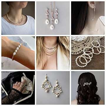 Pearls Beads for Jewelry Making 100pcs 5-6mm Natural Genuine Real Freshwater Cultured Pearl White Rice Oval Loose Gemstone Bead Beading Holes 0.7mm DIY Art Crafts Necklaces Bracelets Earrings Rings