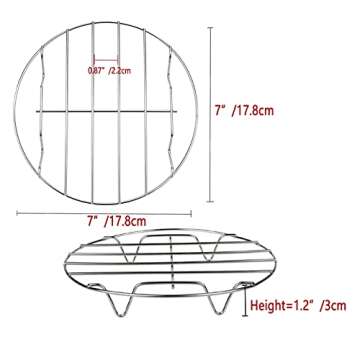 TamBee 2Pcs 7 Inch Air Fryer Rack Cooking Steaming Cooling Multi-Purpose 304 Stainless Steel Round R...