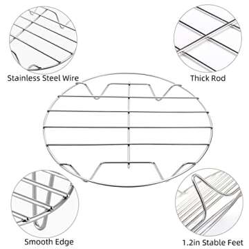 TamBee 2Pcs 7 Inch Air Fryer Rack Cooking Steaming Cooling Multi-Purpose 304 Stainless Steel Round Rack Cross Wire w Stand Cookware Fit for Air Fryer Pressure Cooker Canning (2,7Inch)