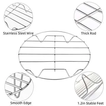 TamBee 2Pcs 7 Inch Air Fryer Rack Cooking Steaming Cooling Multi-Purpose 304 Stainless Steel Round Rack Cross Wire w Stand Cookware Fit for Air Fryer Pressure Cooker Canning (2,7Inch)