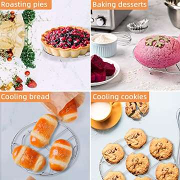 TamBee 2Pcs 7 Inch Air Fryer Rack Cooking Steaming Cooling Multi-Purpose 304 Stainless Steel Round Rack Cross Wire w Stand Cookware Fit for Air Fryer Pressure Cooker Canning (2,7Inch)