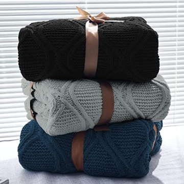 Longhui bedding Grey Chenille Cable Knit Sherpa Throw Blanket – Thick, Soft, Big, Cozy Gray Knitte...
