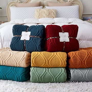 Longhui bedding Grey Chenille Cable Knit Sherpa Throw Blanket – Thick, Soft, Big, Cozy Gray Knitted Fleece Blankets for Couch, Sofa, Bed – Large 51 x 63 Inches Coverlet All Season