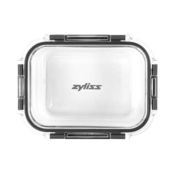 Zyliss E981064 640ml Glass Container, Shatterproof Glass, Airtight Food Storage Box with Sealable Lid, Microwave Safe, BPA Free, Freezer Safe, Fridge Storage, Food Container, 18cm x 14cm x 6cm