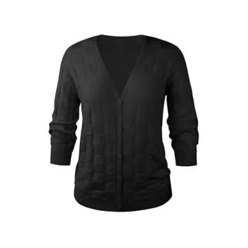 Angashion Women 3/4 Sleeve Cardigan - Open Front Sweater Lightweight Button Knit Top Casual Crochet ...