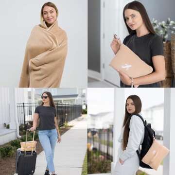 BlueHills Travel Blanket Pillow in Mini Soft Case Premium Plush Airplane Blanket in Soft Bag Compact...