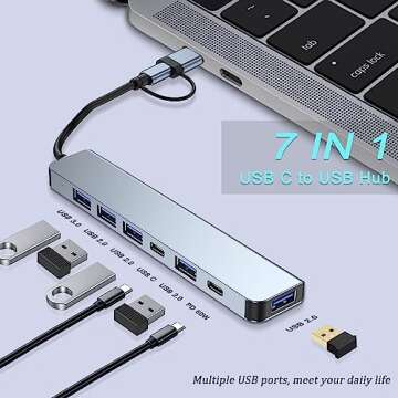 VIENON Aluminum 7 in 1 USB C Hub with USB 3.0, USB 2.0 Ports for MacBook Pro Air and More Devices