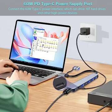 VIENON Aluminum 7 in 1 USB C Hub with USB 3.0, USB 2.0 Ports for MacBook Pro Air and More Devices