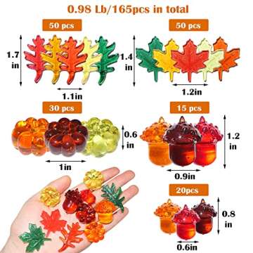 HADDIY Fall Vase Filler,165 Pcs Acrylic Pumpkin Leaves Acorn Gems Sensory Bin Fillers for Thanksgivi...