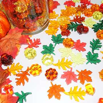 HADDIY Fall Vase Filler,165 Pcs Acrylic Pumpkin Leaves Acorn Gems Sensory Bin Fillers for Thanksgiving Centerpieces Table Decorations,Table Scatters,Preschool Counting and Thanksgiving Craft