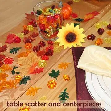 HADDIY Fall Vase Filler,165 Pcs Acrylic Pumpkin Leaves Acorn Gems Sensory Bin Fillers for Thanksgiving Centerpieces Table Decorations,Table Scatters,Preschool Counting and Thanksgiving Craft