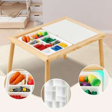 Beright Wooden Sensory Table, A Storage Tray with Compartments and 2 Small Storage Bins Included, Play Sand Water Table for Toddlers, Wooden Activity Table, for Birthday, Christmas