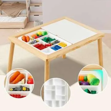 Beright Wooden Sensory Table, A Storage Tray with Compartments and 2 Small Storage Bins Included, Play Sand Water Table for Toddlers, Wooden Activity Table, for Birthday, Christmas
