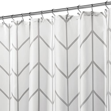 mDesign Fabric Geometric Shower Curtain - Durable Herringbone Design, 72" x 72", Gray/White