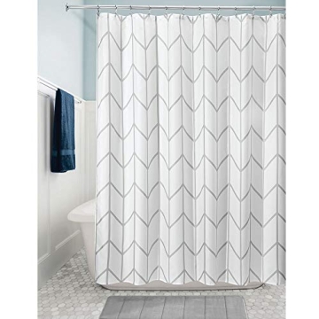 mDesign Fabric Geometric Shower Curtain - Chic Waterproof Linen