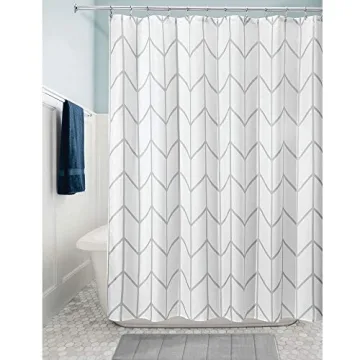 mDesign Fabric Geometric Shower Curtain - Chic Waterproof Linen