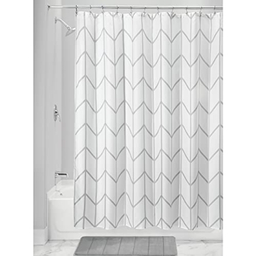 mDesign Fabric Geometric Shower Curtain - Chic Waterproof Linen
