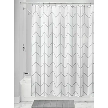 mDesign Fabric Geometric Shower Curtain - Chic Waterproof Linen