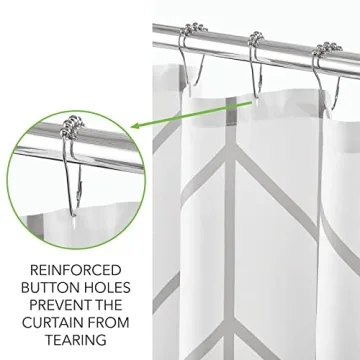 mDesign Fabric Geometric Shower Curtain - Chic Waterproof Linen