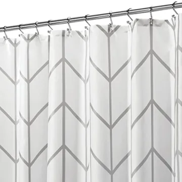mDesign Fabric Geometric Shower Curtain - Chic Waterproof Linen