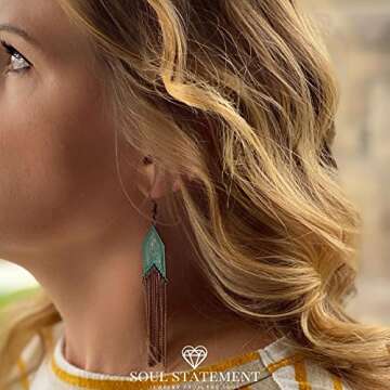 Soul Statement Vintage Country Western Jewelry for Women: Dangle Boho Turquoise & Bronze Patina Earr...