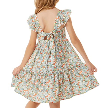 GRACE KARIN Girls Spring Dress Tie Back Flutter Sleeve Dress Green Floral 7Y