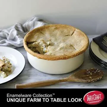 Tablecraft Enamelware Collection Black Rim Solid White Enamel Deep Bowl Baking Pan, Camping, Farmhouse, Home & Restaurant, Porcelain over Steel, Vintage, Boho, Retro, 10.13" Round, 3.6" Deep