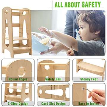 KATARUS Kitchen Step Stool for Kids and Toddlers with Safety Rail Children Standing Tower for Kitche...