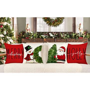 Red Christmas Pillow Covers 18x18 Set of 4 Farmhouse Christmas Decorations Snowman Wreath Santa Clau...