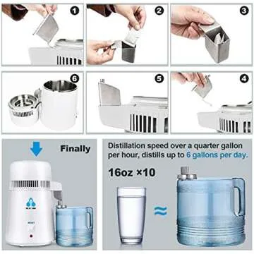 DC HOUSE 1 Gallon Water Distiller Machine, 750W 4L Pure Distilled Water Maker Machine for Home Countertop Table Desktop, Drinking Purifier for Home Kitchen CPAP Hmidifiers with Pastic Container